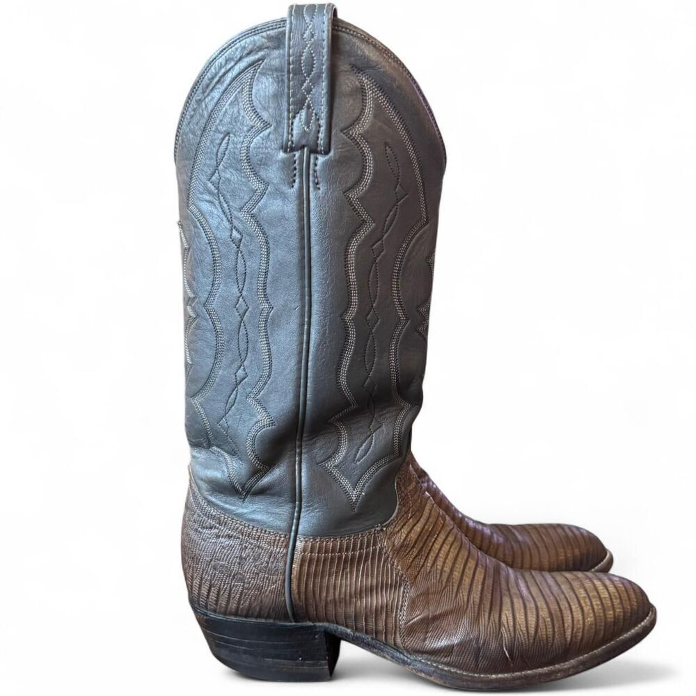 J. Chisholm Men’s Western Boots Size 9 D Gray Brown Lizard Cowboy Boots USA - Picture 2 of 7